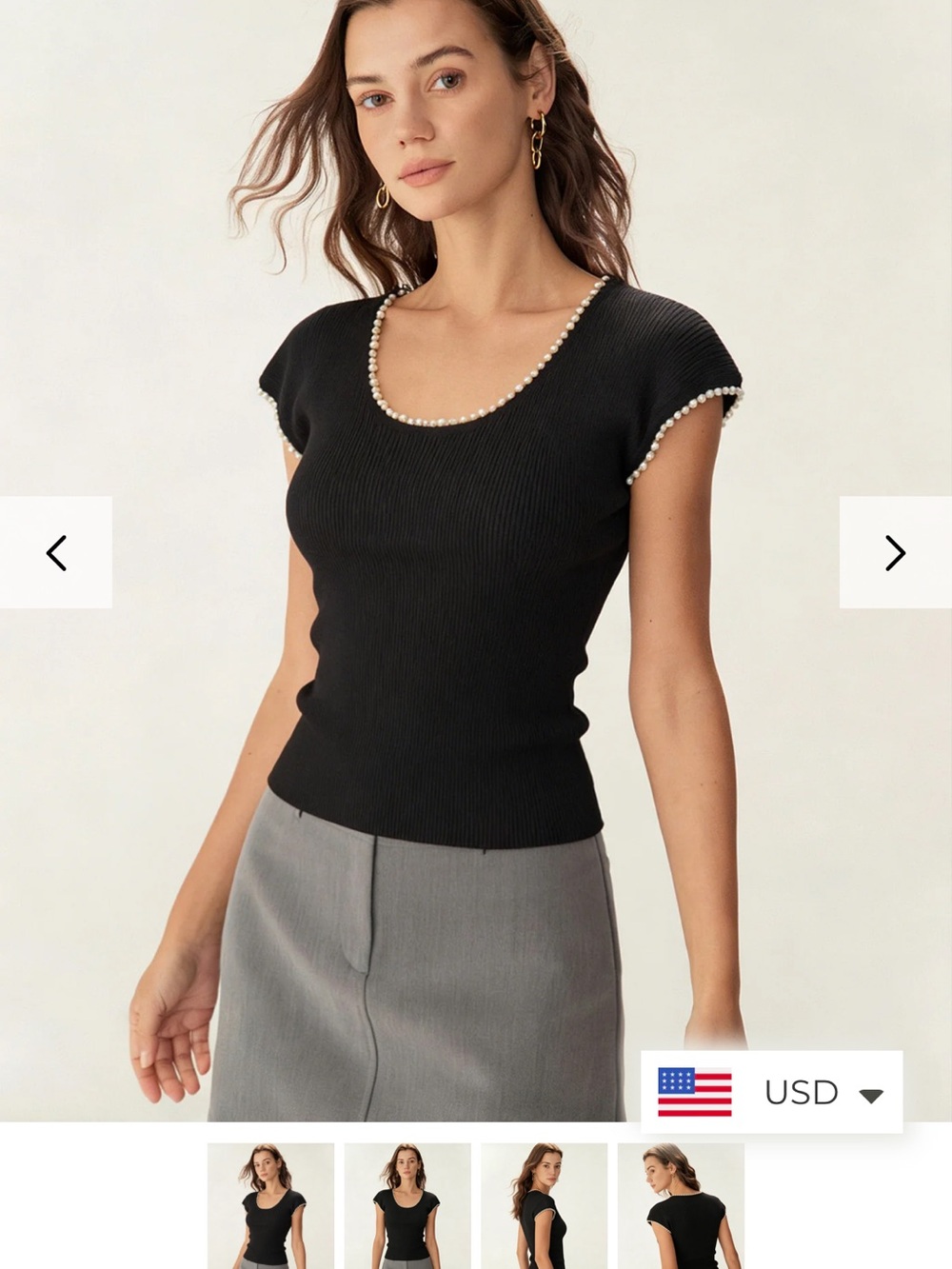 RIHOAS Black Ribbed Pearl-Trim Scoop Tank Top